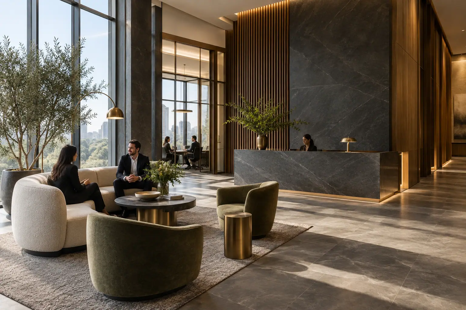 Illustrative refined commercial lobby